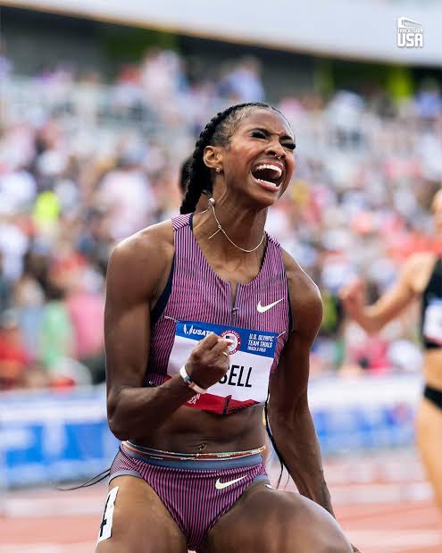 Olympic gold medalist Masai Russell sets American record in 100m hurdles